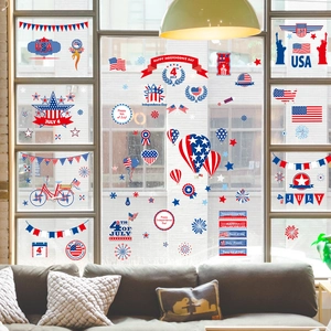 USA Independence Day static window clings with flags and stars for home glass decor