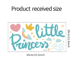 Detailed sheet of Little Princess wall stickers with rainbow and crown elements