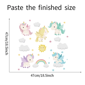 Maßangabe für Einhorn Wandsticker Set mit Regenbogen und Sternen in 47cm Größe