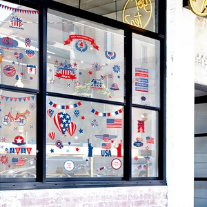 USA Independence Day window decals featuring red white and blue July 4th festive patterns