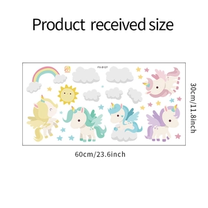 Cartoon Einhorn Wandtattoo Produktblatt mit Maßen 60x30cm für Kinderzimmer Deko