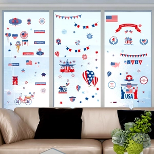 Independence Day window static clings set featuring patriotic USA flags and firework patterns