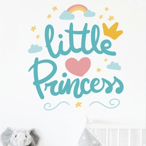 Cartoon Little Princess Rainbow Wall Stickers For Kids Room Girls Bedroom PVC Printed Clouds Stars Decorative Wall Decals Nursery Art