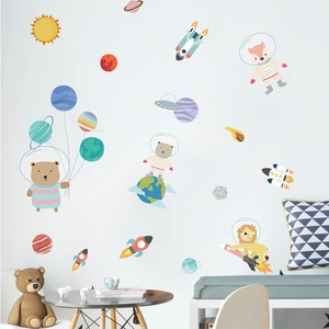 Space animals wall decals with bears and foxes for children room bedroom decoration