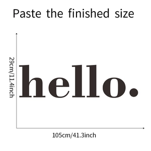 Macro view of Hello decorative wall sticker showing size 105cm x 29cm for home decor