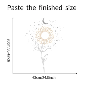 Sunflower and moon wall sticker dimensions showing 90cm height and 63cm width detail