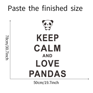 Detail view of panda wall sticker dimensions 50x78cm with Keep Calm and Love Pandas slogan