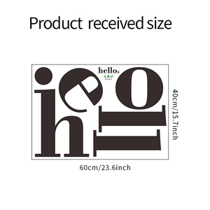 Detailed size specification for Hello wall sticker measuring 60cm by 40cm for home decor