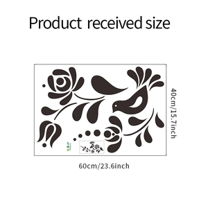 Detailed sheet of floral vine and bird wall stickers measuring 60cm by 40cm in black