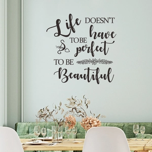 Autocollant Mural avec Citation Inspirante en Anglais PVC Amovible Inscription Life avec Motif de Cœur et Fleurs pour Décoration de Salon