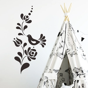 Minimalist black flower vine and bird wall decal for bedroom living room home decor