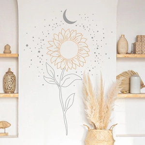 Artistic Sunflower Moon Line Art Wall Sticker PVC Removable Bohemian Decal For Bedroom Living Room Home Aesthetic Decoration