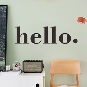 Minimalist black HELLO text wall sticker for modern living room and entryway decor