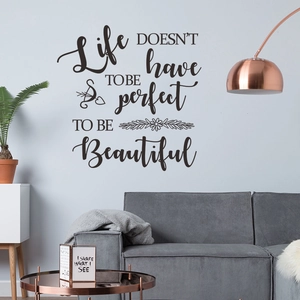 Sticker mural noir minimaliste avec citation Life doesn't have to be perfect motif