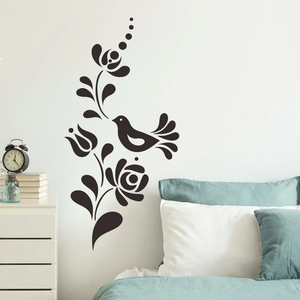 Minimalist black bird and flower vine wall stickers for home bedroom decoration