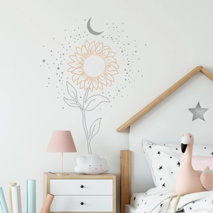 Minimalist moon sunflower wall decal stickers for modern bedroom and living room decor