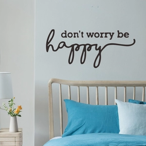 Sticker Mural Citation Don't Worry Be Happy PVC Amovible Lettrage Inspirant DIY Décoration pour Chambre et Salon