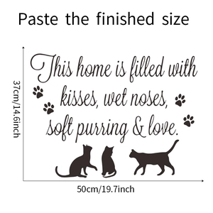Cute black cat wall sticker with English slogan and paw prints for home decor size 37x50cm