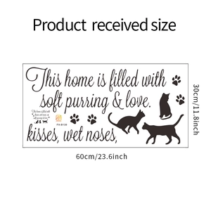 Detailed size chart showing 30x60cm dimensions for the cute black cat wall sticker set