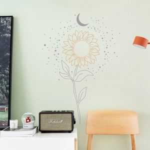 Minimalist sunflower and moon wall stickers set for bedroom and living room decor