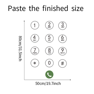 Detailed dimension guide for the dial pad wall sticker showing 80x50cm size measurements