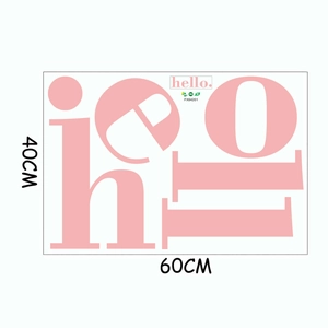 Detailed 60x40cm layout plan for pink HELLO wall stickers in high-quality PVC material
