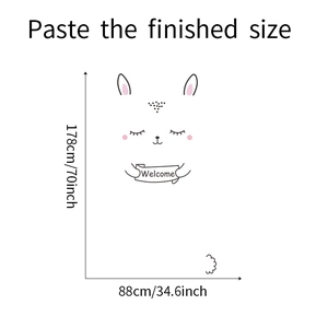 Detail view of cartoon rabbit wall sticker dimensions measuring 88cm by 178cm on white background