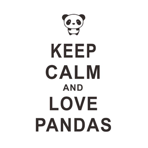 Minimalist panda wall sticker featuring Keep Calm and Love Pandas quote in black and white