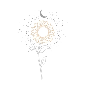 Artistic sun flower and moon wall decal stickers for minimalist bedroom decoration