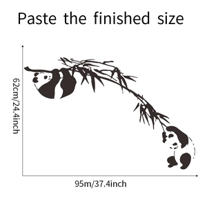 Detail showing dimension and finished size of panda on bamboo branch wall sticker