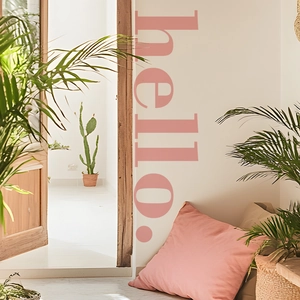 Pink serif HELLO wall sticker decal for bedroom and living room home wall decoration