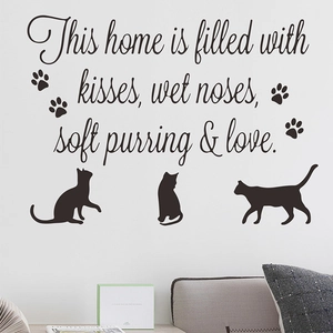 Cat English Quote Wall Sticker Removable PVC Decal For Bedroom Living Room Commercial Wall Decoration Cute Pet Paw Pattern