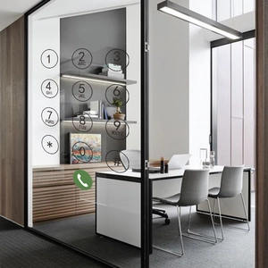 Modern office glass wall decal featuring telephone keypad and green call icon