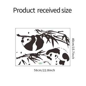 Detail layout showing panda and bamboo wall sticker dimensions 58cm by 40cm for home decor