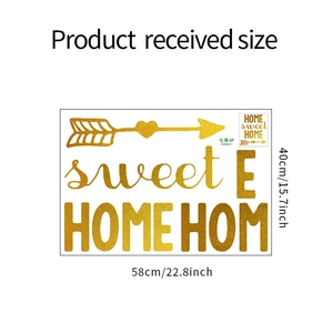 Flat lay of SWEET HOME wall decal stickers showing the 58cm x 40cm layout dimensions