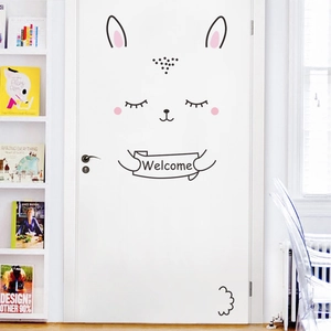 Cartoon rabbit door sticker with Welcome banner for home wall decoration and nursery