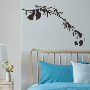 Cute panda and bamboo tree wall stickers for minimalist bedroom decor and home styling