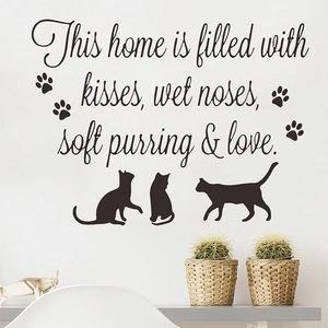 Cute black cat wall decals with English slogans for pet-themed home wall decoration