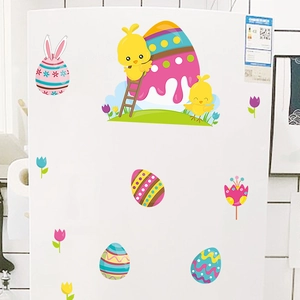 Cartoon Easter eggs and chicken wall stickers for home decoration on white surface