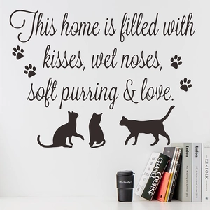 Cute black cat wall decal with quote this home is filled with kisses and love for home decor