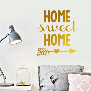 Golden glittery HOME sweet HOME wall sticker with heart arrow for bedroom decor
