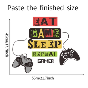 Detail view of Gamer wall sticker with Eat Sleep Game Repeat text and dimension markers