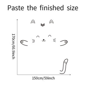 Detailed dimensions of the cartoon cat wall sticker showing 170cm height and 150cm width