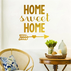 Glitter Gold Home Sweet Home PVC Wall Sticker With Heart Arrow Decal For Bedroom Living Room Commercial Decoration