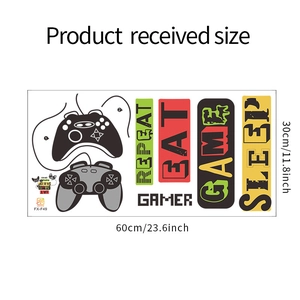 Macro view of game controller wall stickers with Eat Sleep Game Repeat slogan 30x60cm