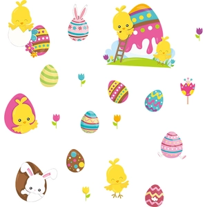 Cartoon Easter eggs and cute bunny chicken wall stickers for kids room decor