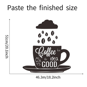 Gedetailleerde maattabel van de koffiekop muursticker voor decoratie, 51cm bij 46,3cm