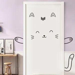 Cartoon Cat Wall Stickers For Kids Bedroom Door Cabinet Decoration Minimalist Black PVC Self-Adhesive Animal Decals