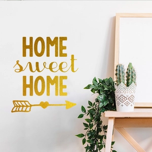 Golden glitter Home Sweet Home wall sticker with decorative arrow for bedroom decor
