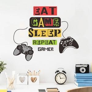 Eat Sleep Game Repeat wall decal with colorful game controller graphics for room decor